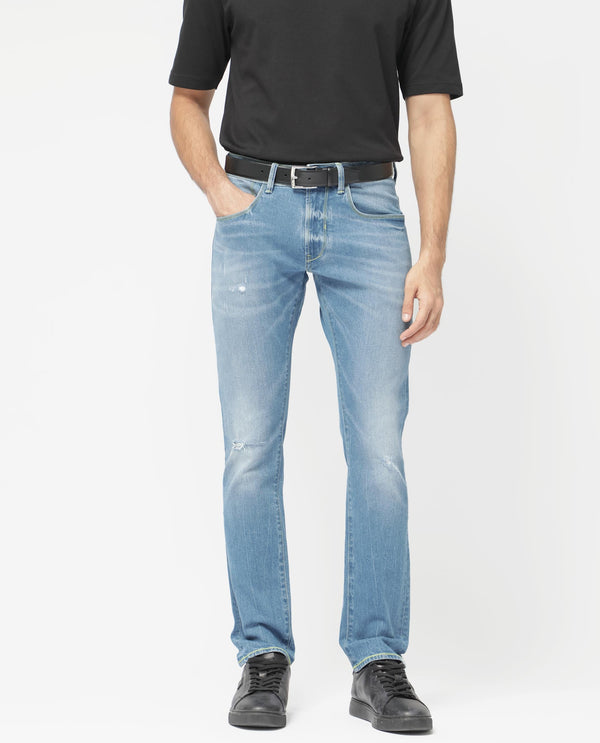Rare Rabbit Mens Zinon Blue Cotton Elastane Fabric Solid Slim Fit Jeans