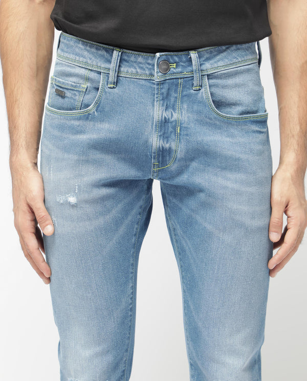 Rare Rabbit Mens Zinon Blue Cotton Elastane Fabric Solid Slim Fit Jeans