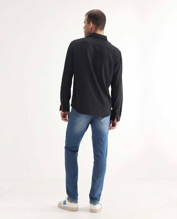 Rare Rabbit Mens Zinon Blue Cotton Elastane Fabric Solid Slim Fit Jeans