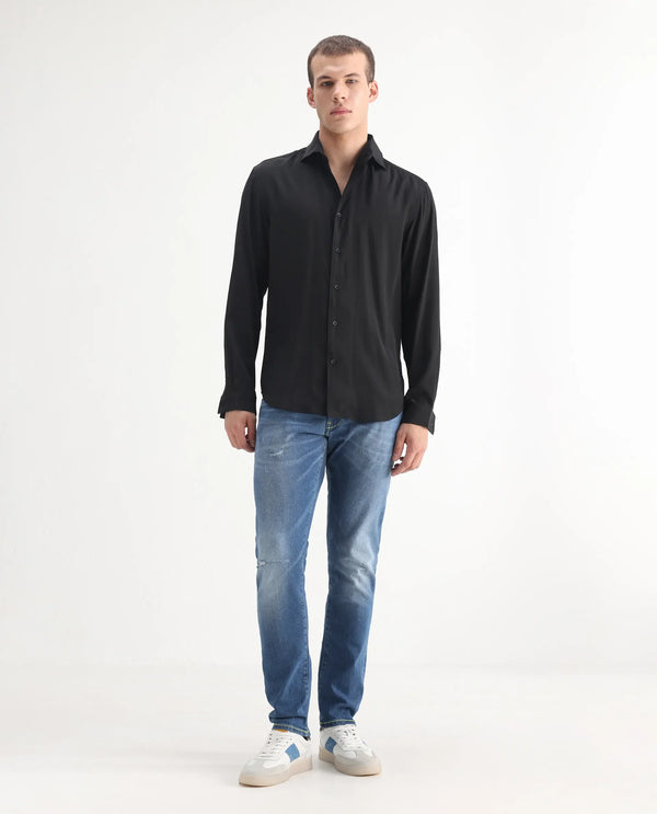 Rare Rabbit Mens Zinon Blue Cotton Elastane Fabric Solid Slim Fit Jeans