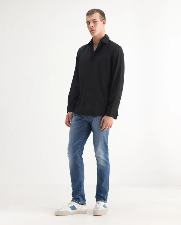 Rare Rabbit Mens Zinon Blue Cotton Elastane Fabric Solid Slim Fit Jeans