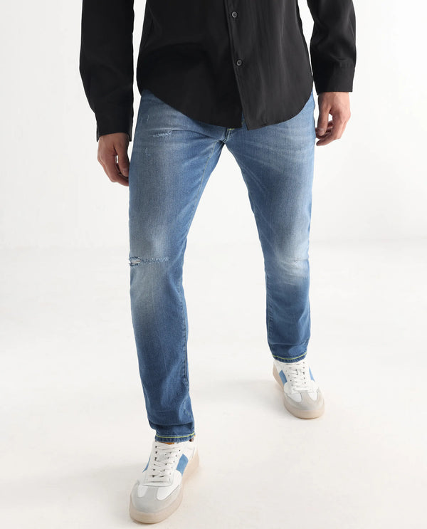 Rare Rabbit Mens Zinon Blue Cotton Elastane Fabric Solid Slim Fit Jeans