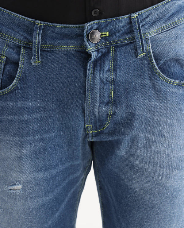 Rare Rabbit Mens Zinon Blue Cotton Elastane Fabric Solid Slim Fit Jeans