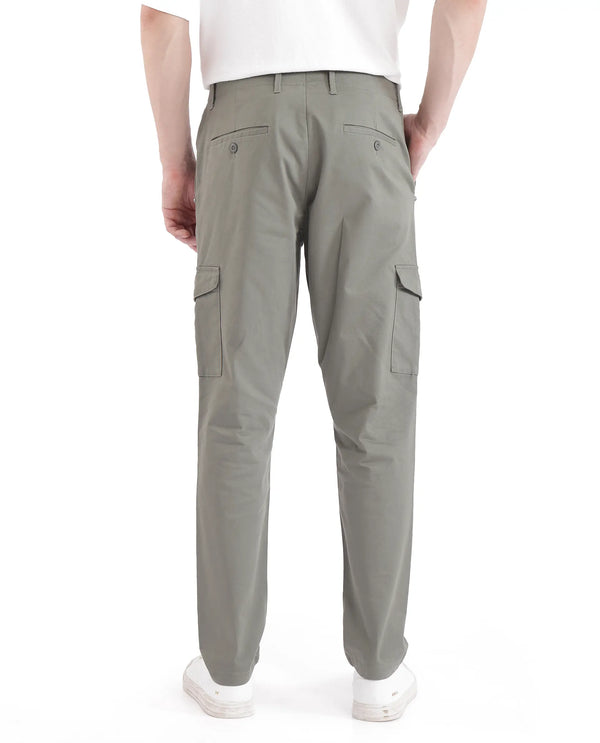 Rare Rabbit Men Zipe Dusky Olive Dobby Stretch Regular Fit Cargo Style Plain Trouser