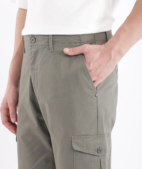 Rare Rabbit Men Zipe Dusky Olive Dobby Stretch Regular Fit Cargo Style Plain Trouser