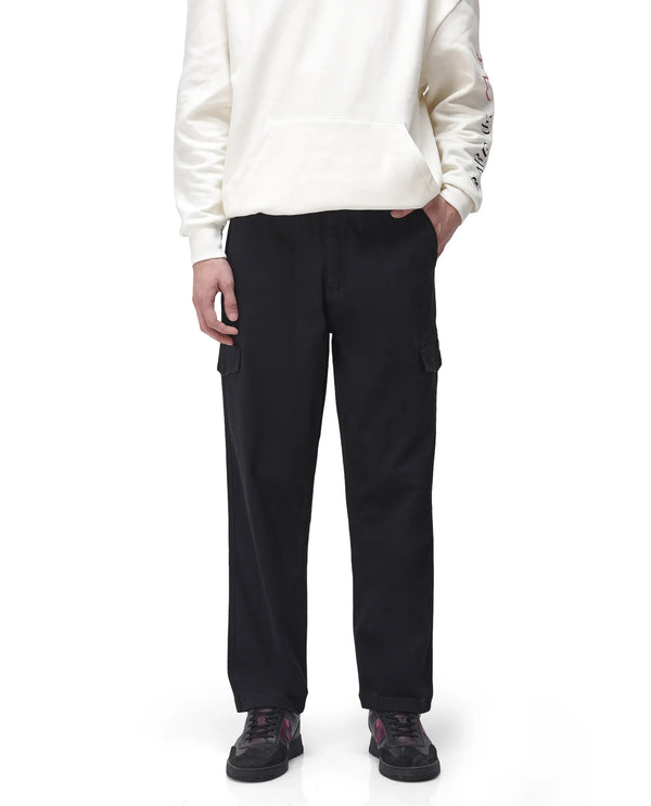 Rare Rabbit Men's Zipo Black Cotton Fabric Mid Rise Regular Fit Solid Cargo Trouser