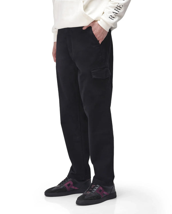 Rare Rabbit Men's Zipo Black Cotton Fabric Mid Rise Regular Fit Solid Cargo Trouser
