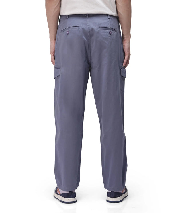Rare Rabbit Men's Zipo Dusky Blue Cotton Fabric Mid Rise Regular Fit Solid Cargo Trouser