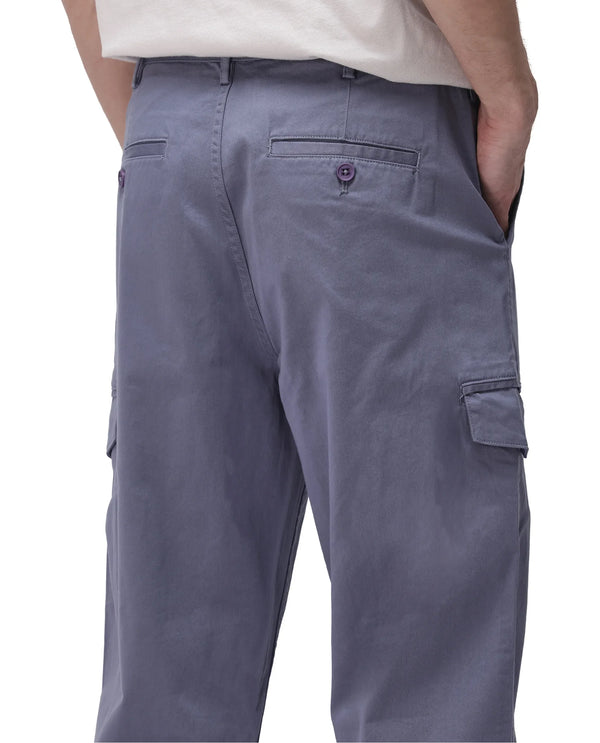 Rare Rabbit Men's Zipo Dusky Blue Cotton Fabric Mid Rise Regular Fit Solid Cargo Trouser