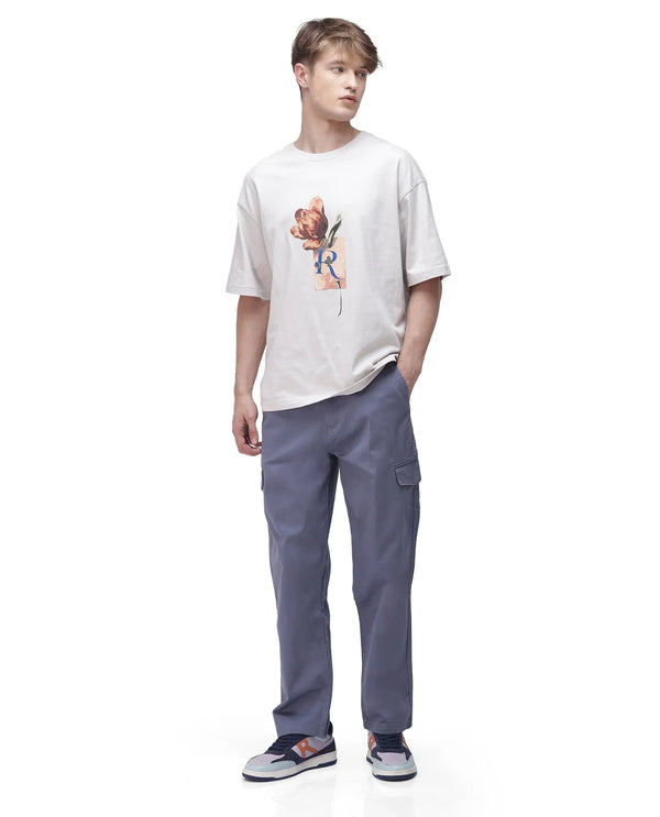 Rare Rabbit Men's Zipo Dusky Blue Cotton Fabric Mid Rise Regular Fit Solid Cargo Trouser