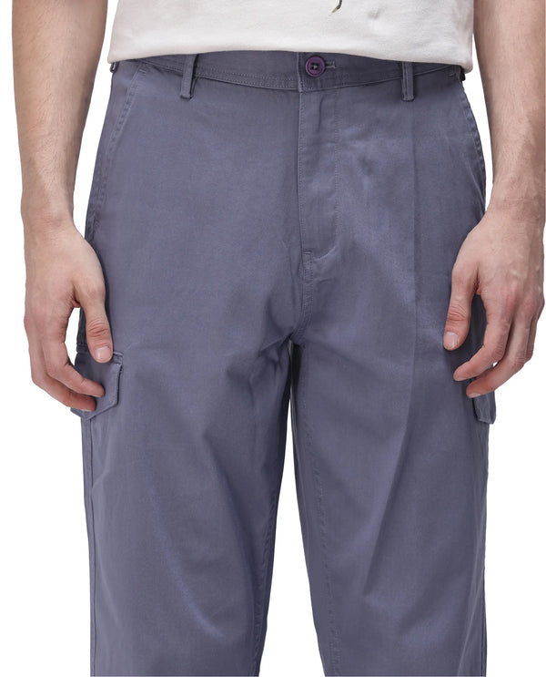Rare Rabbit Men's Zipo Dusky Blue Cotton Fabric Mid Rise Regular Fit Solid Cargo Trouser
