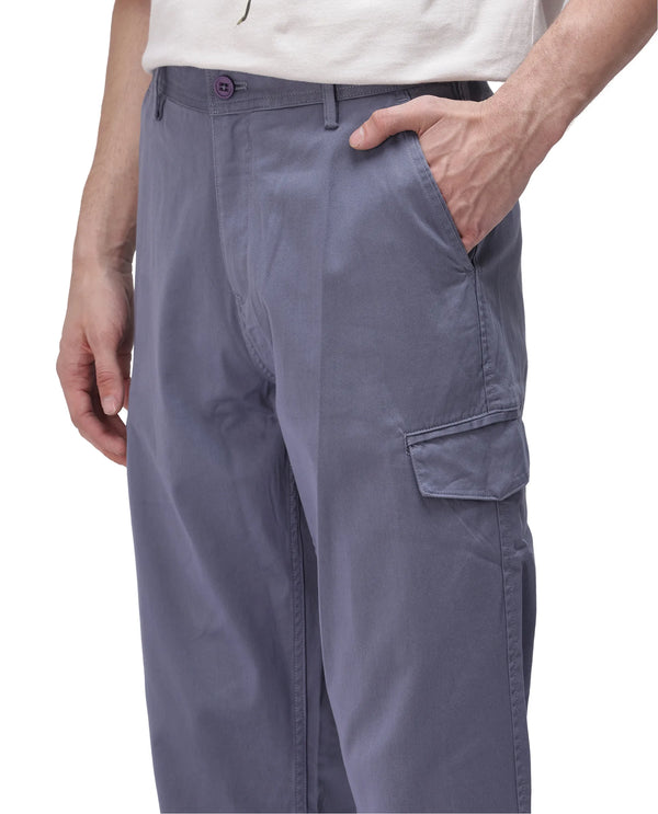 Rare Rabbit Men's Zipo Dusky Blue Cotton Fabric Mid Rise Regular Fit Solid Cargo Trouser