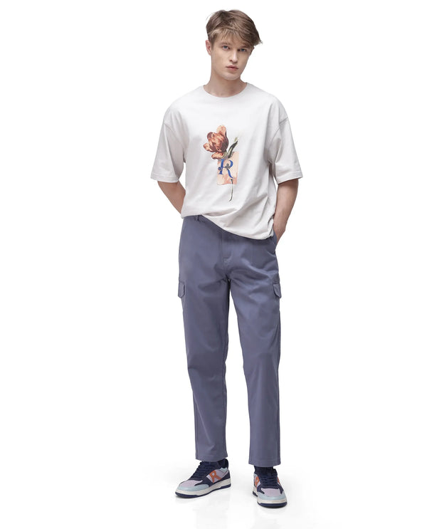 Rare Rabbit Men's Zipo Dusky Blue Cotton Fabric Mid Rise Regular Fit Solid Cargo Trouser