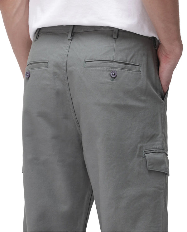Rare Rabbit Men's Zipo Dusky Green Cotton Fabric Mid Rise Regular Fit Solid Cargo Trouser