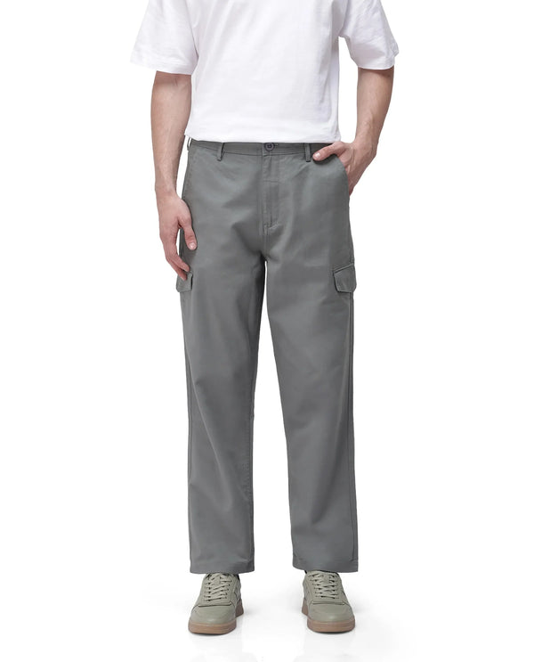 Rare Rabbit Men's Zipo Dusky Green Cotton Fabric Mid Rise Regular Fit Solid Cargo Trouser