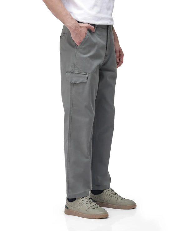 Rare Rabbit Men's Zipo Dusky Green Cotton Fabric Mid Rise Regular Fit Solid Cargo Trouser