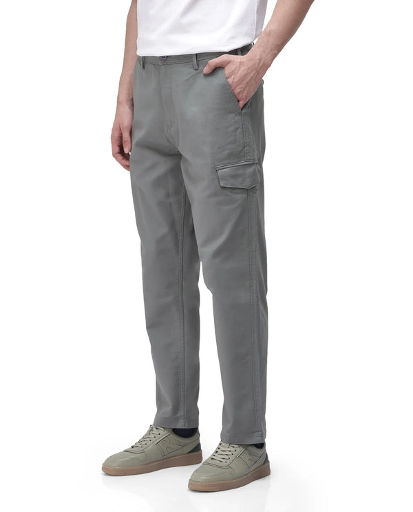 Rare Rabbit Men's Zipo Dusky Green Cotton Fabric Mid Rise Regular Fit Solid Cargo Trouser