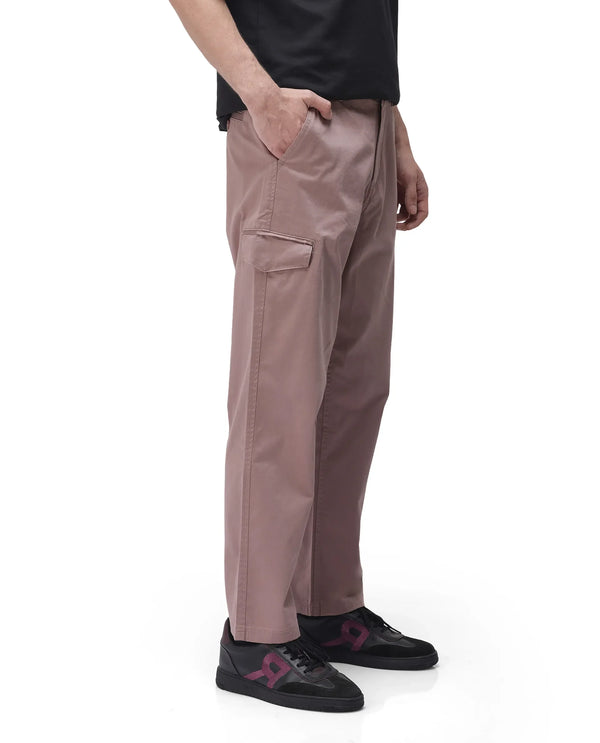 Rare Rabbit Men's Zipo Dusky Pink Cotton Fabric Mid Rise Regular Fit Solid Cargo Trouser