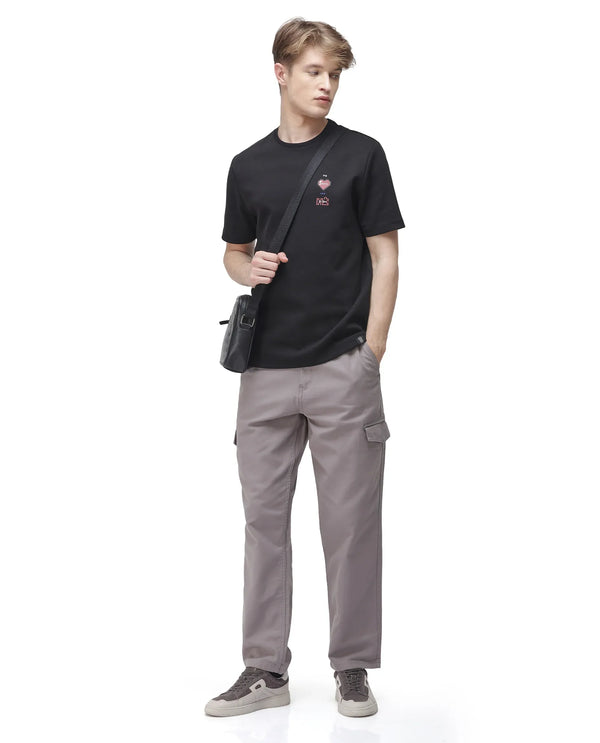 Rare Rabbit Men's Zipo Dark Grey Cotton Fabric Mid Rise Regular Fit Solid Cargo Trouser