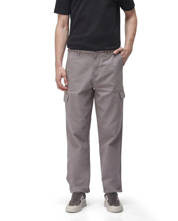 Rare Rabbit Men's Zipo Dark Grey Cotton Fabric Mid Rise Regular Fit Solid Cargo Trouser
