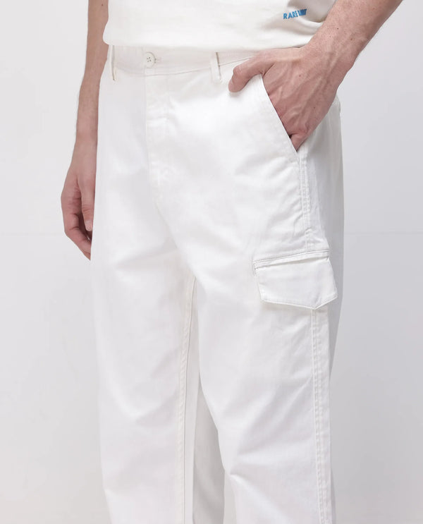 Rare Rabbit Men's Zipo White Cotton Fabric Mid Rise Regular Fit Solid Cargo Trouser
