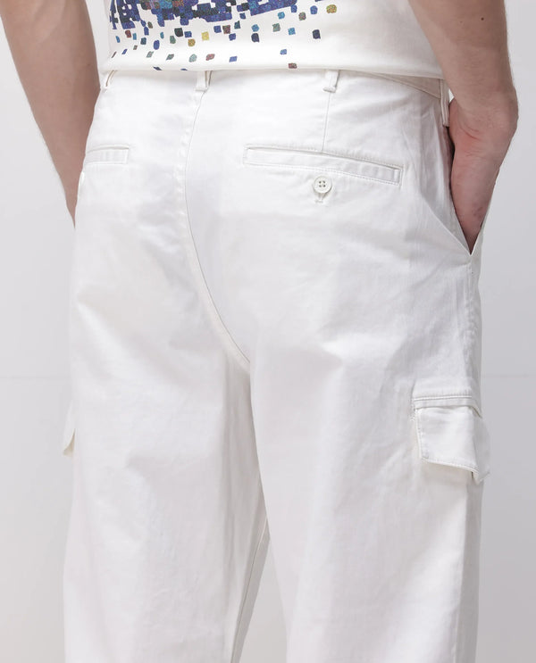 Rare Rabbit Men's Zipo White Cotton Fabric Mid Rise Regular Fit Solid Cargo Trouser