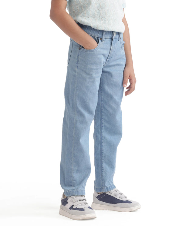 Rare Ones Kids Ziri Blue Cotton Button Closure Plain Regular Fit Jeans