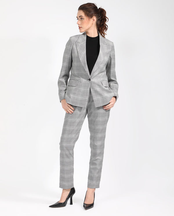 Rareism Women Zivaa Black Polyester Fabric Full Sleeves Button Closure Lapel Neck Tailored Fit Checked Blazer