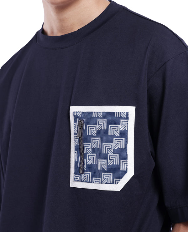 Rare Rabbit Men Zobo Navy Short Sleeve Crew Neck Qlo Fit Monogram Print T-Shirt