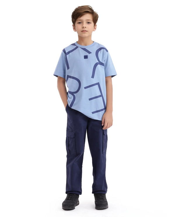 Rare Ones Kids Zon Dusky Blue Cotton Short Sleeve Crew Neck Pigment Print T-Shirt