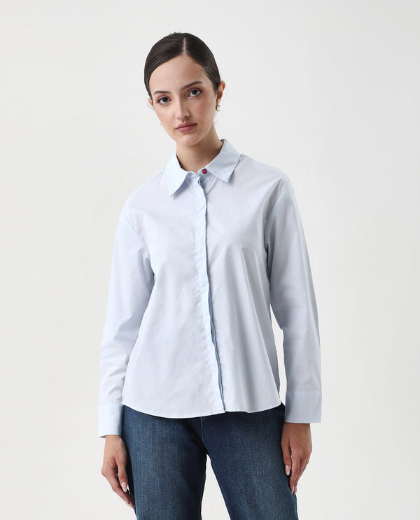 Rareism Women Zquib Grey Cuffed Sleeve Collared Neck Regular Fit Graphic Print Shirt