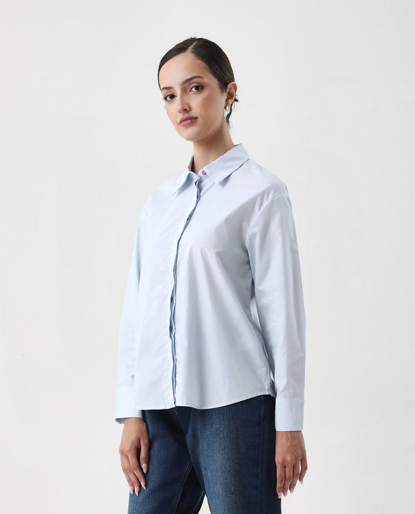 Rareism Women Zquib Grey Cuffed Sleeve Collared Neck Regular Fit Graphic Print Shirt