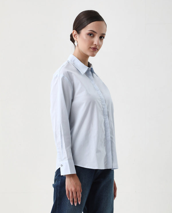 Rareism Women Zquib Grey Cuffed Sleeve Collared Neck Regular Fit Graphic Print Shirt