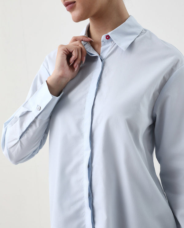 Rareism Women Zquib Grey Cuffed Sleeve Collared Neck Regular Fit Graphic Print Shirt