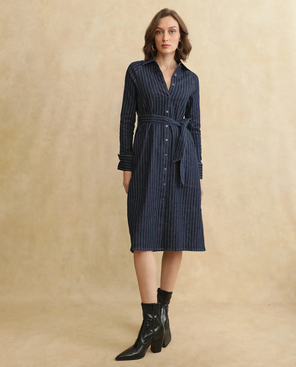 Rareism Women Zrum Dark Blue Full Sleeve Dress