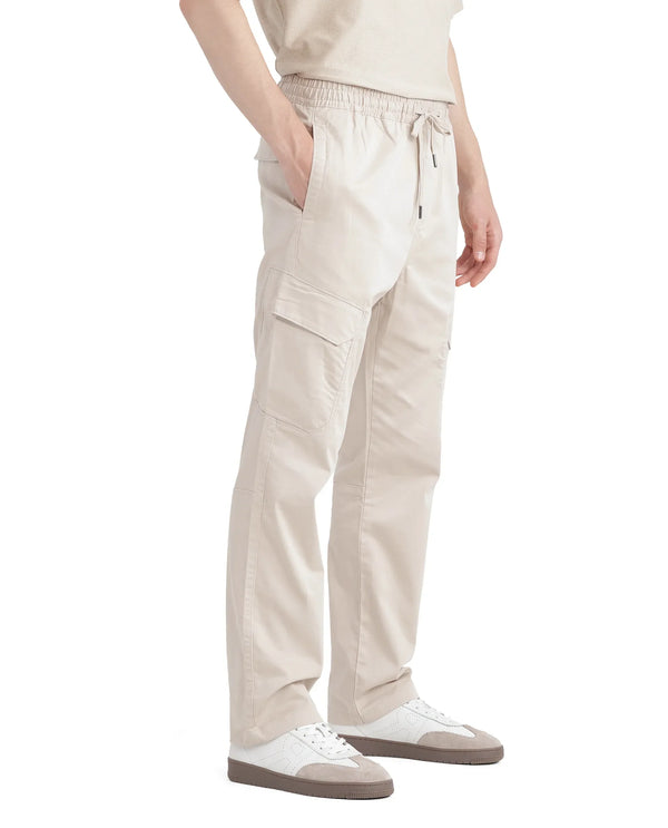 Rare Rabbit Men's Zudi Beige Cotton Fabric Drawstring Closure Regular Fit Cargo Style Trouser