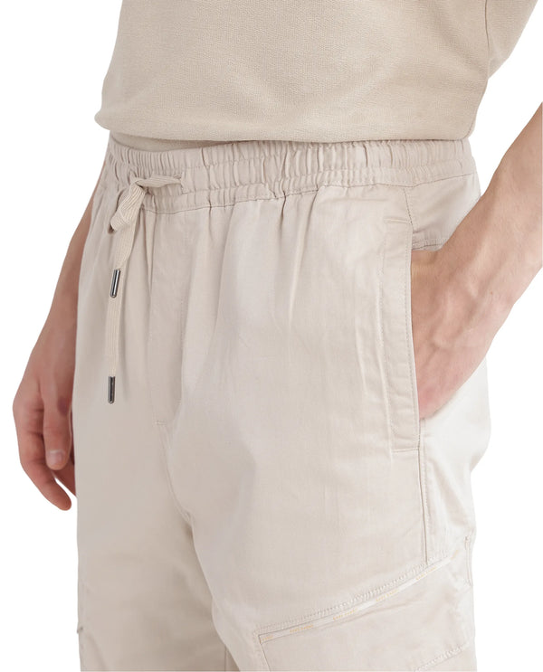 Rare Rabbit Men's Zudi Beige Cotton Fabric Drawstring Closure Regular Fit Cargo Style Trouser