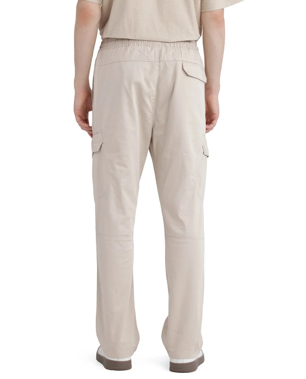 Rare Rabbit Men's Zudi Beige Cotton Fabric Drawstring Closure Regular Fit Cargo Style Trouser