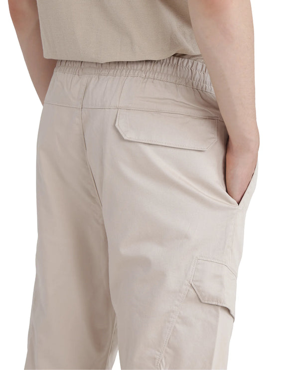 Rare Rabbit Men's Zudi Beige Cotton Fabric Drawstring Closure Regular Fit Cargo Style Trouser