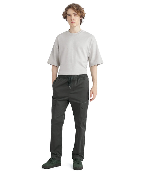Rare Rabbit Men's Zudi Dark Grey Cotton Fabric Drawstring Closure Regular Fit Cargo Style Trouser