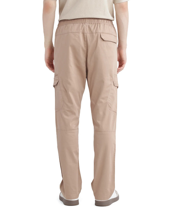 Rare Rabbit Men's Zudi Light Brown Cotton Fabric Drawstring Closure Regular Fit Cargo Style Trouser