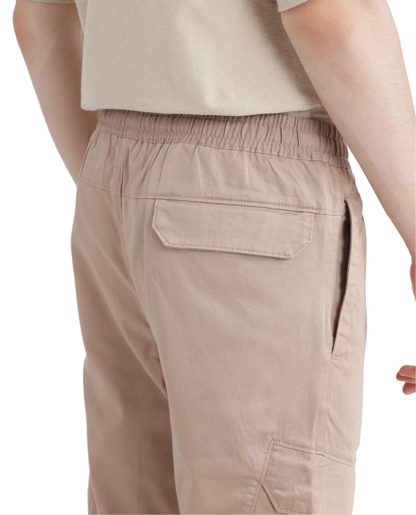 Rare Rabbit Men's Zudi Light Brown Cotton Fabric Drawstring Closure Regular Fit Cargo Style Trouser