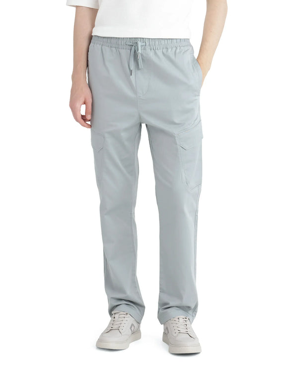 Rare Rabbit Men's Zudi Pastel Blue Cotton Fabric Drawstring Closure Regular Fit Cargo Style Trouser