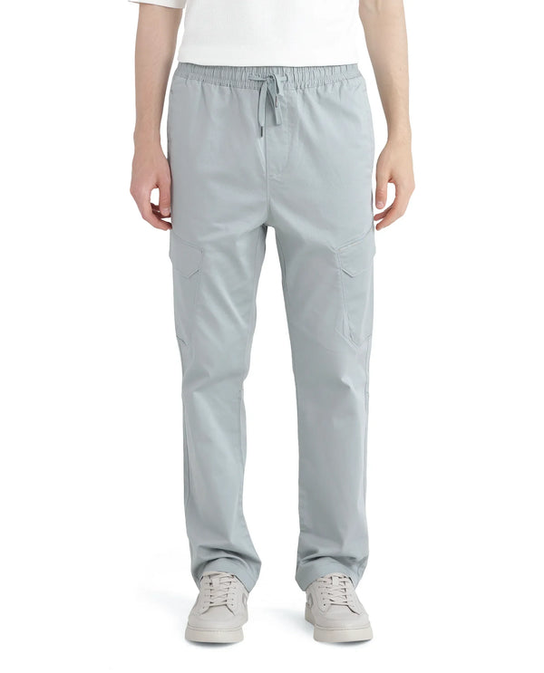 Rare Rabbit Men's Zudi Pastel Blue Cotton Fabric Drawstring Closure Regular Fit Cargo Style Trouser