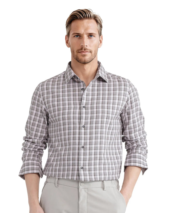 Rare Rabbit Men Zylot Pink Cotton Fabric Full Sleeve Regular Collared Button Closure Melange Checked Shirt