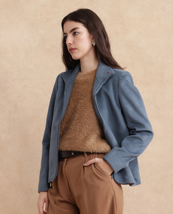 Rareism Women Zympi Dusky Blue Plain Jacket