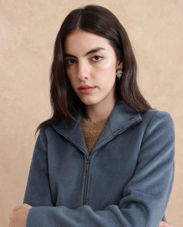 Rareism Women Zympi Dusky Blue Plain Jacket