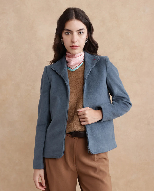 Rareism Women Zympi Dusky Blue Plain Jacket
