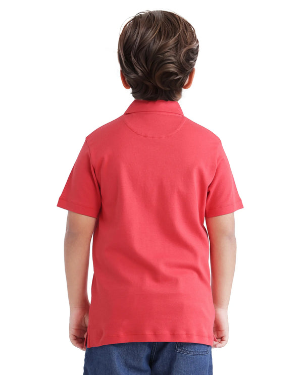 Rare Ones Kids Zyra Red Cotton Half Sleeve Button Closure Printed Regular Fit Polo