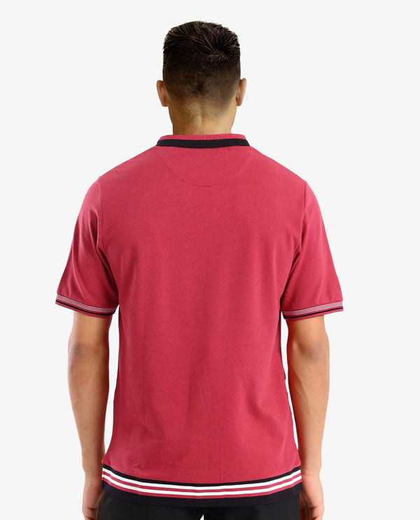 Rare Rabbit Men's Zyte Red Cotton Fabric Short Sleeves Regular Collar Zipper Closure Plain Knit Polo T-Shirt